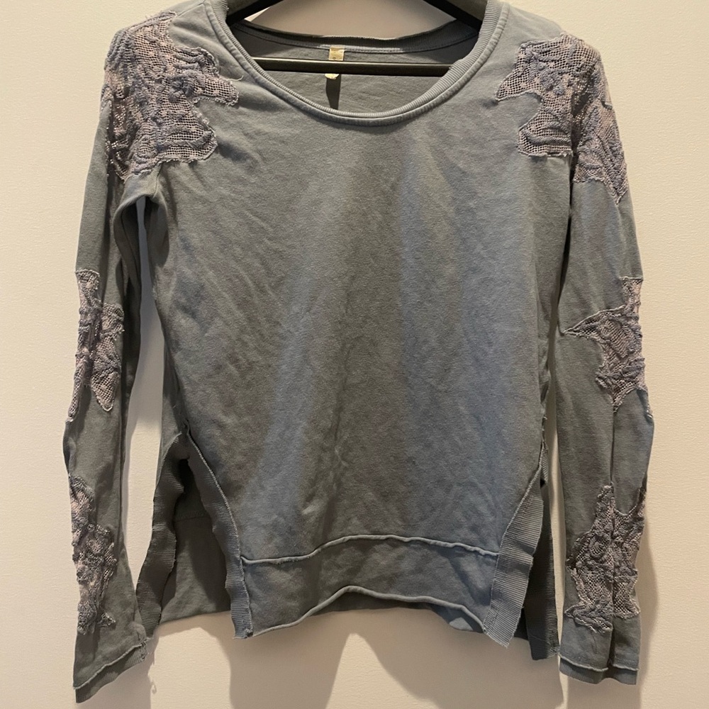 Free People Bluish Gray Embellished Long Sleeve Shirt